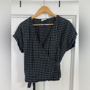 Frank & Oak Gingham Linen Wrap Top